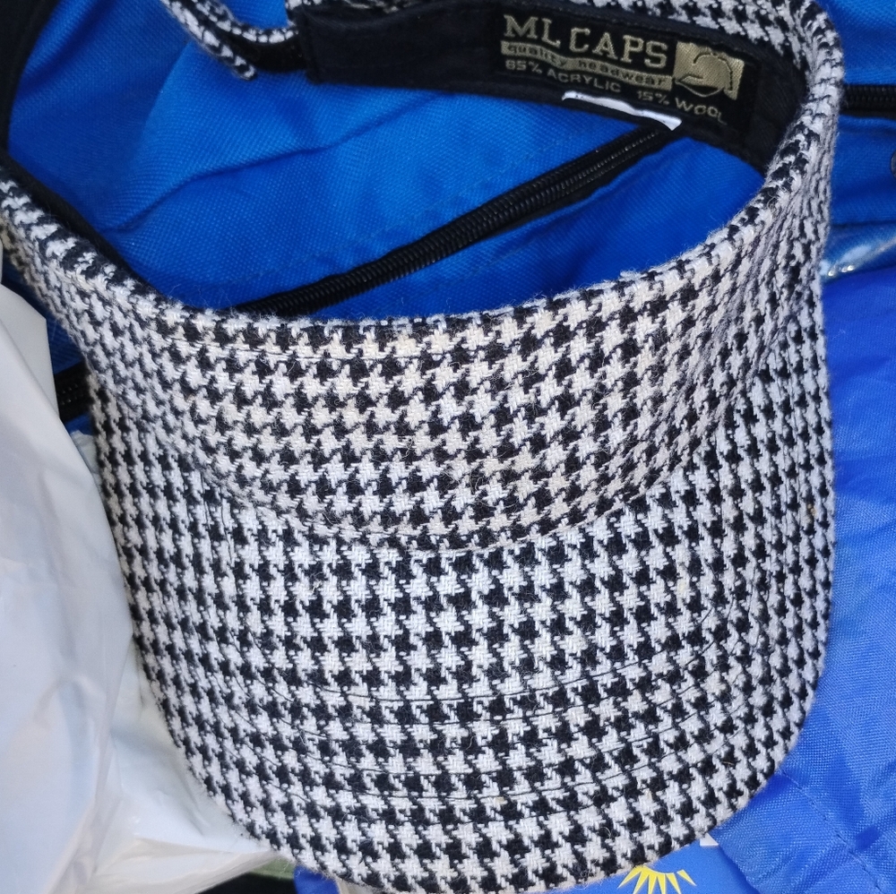ML Caps Vintage Black and White Checkered Hat Size L Adjustable Visor Style Type